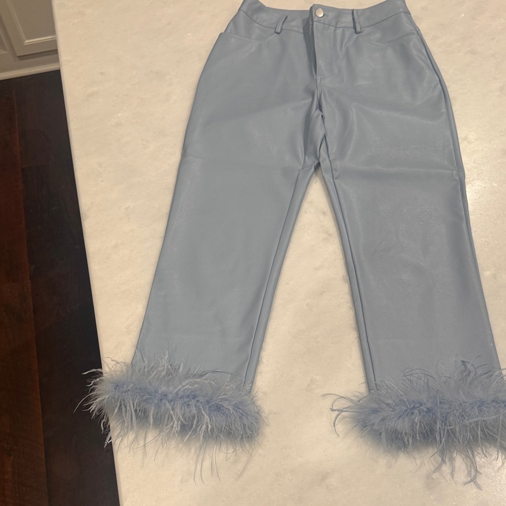 Le Lis Sky Blue Feather Hem Flare Pants
